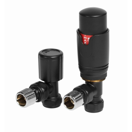 Vantara Angled Thermostatic Black Radiator Valve Pack