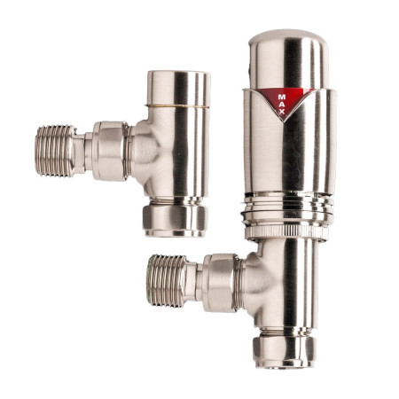 Vantara Angled Thermostatic Nickel Radiator Valve Pack
