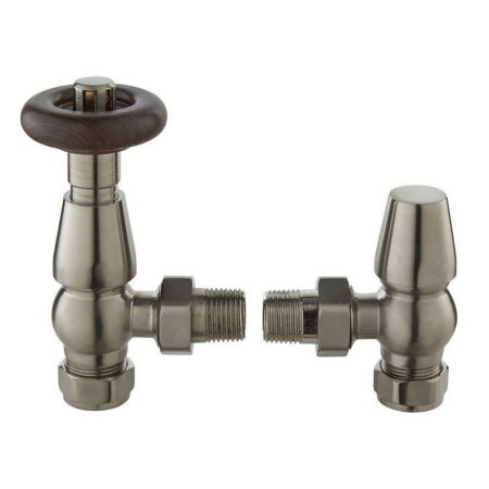 Vantara Angled Thermostatic Satin Nickel Traditional Radiator Valve Pack