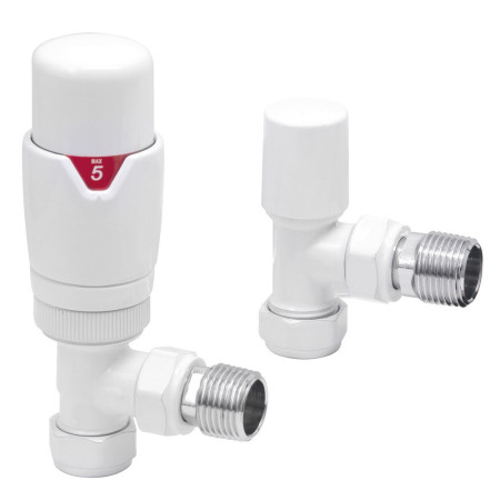 Vantara Angled Thermostatic White Radiator Valve Pack