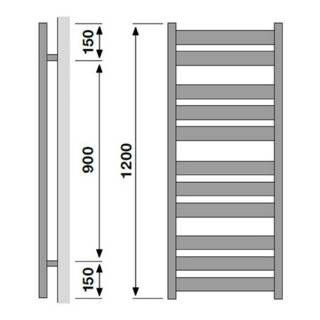 VAFRM120050346 Vantara Form Anthracite 1200 x 500mm Towel Radiator Technical Drawing