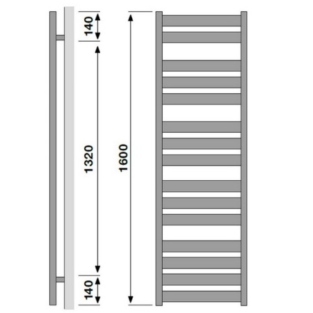 VAFRM160050346 Vantara Form Anthracite 1600 x 500mm Towel Radiator Technical Drawing