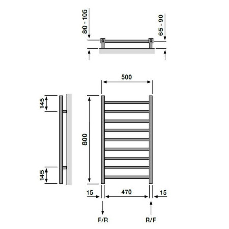 VACYR080050346 Vantara Cyrus Anthracite 800 x 500mm Towel Radiator Technical Drawing