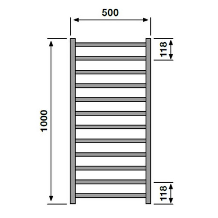 VACYRC100050 Vantara Cyrus Chrome 1000 x 500mm Towel Radiator Technical Drawing