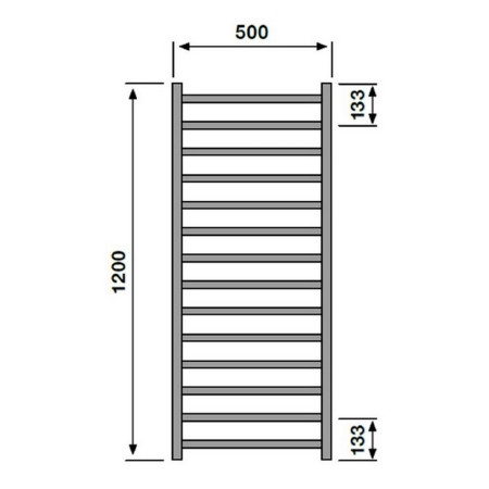VACYRC120050 Vantara Cyrus Chrome 1200 x 500mm Towel Radiator Technical Drawing