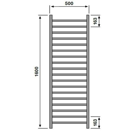 VACYRC160050 Vantara Cyrus Chrome 1600 x 500mm Towel Radiator Technical Drawing