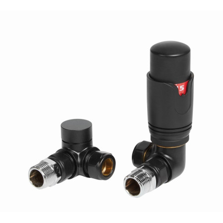 Vantara Corner Thermostatic Black Radiator Valve Pack
