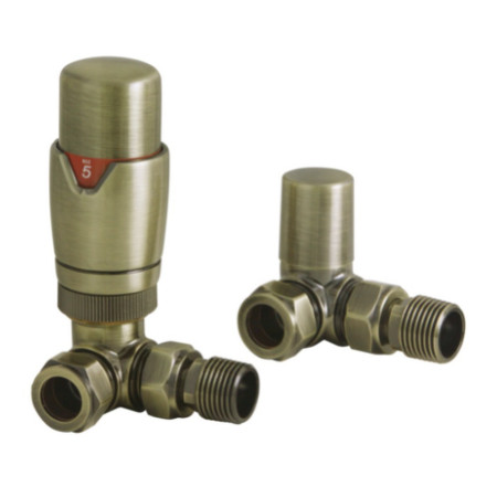 Vantara Corner Thermostatic Brushed Brass Radiator Valve Pack