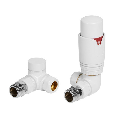 Vantara Corner Thermostatic White Radiator Valve Pack