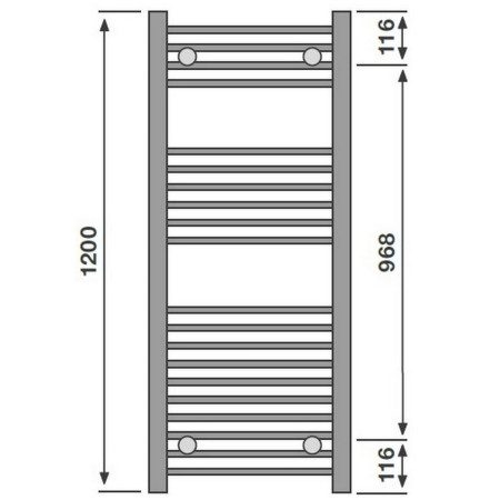 VACRN120060346 Vantara Corona Anthracite 1200 x 600mm Towel Radiator Technical Drawing