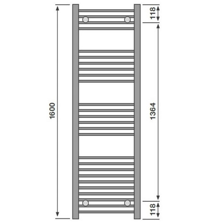 VACRN160060346 Vantara Corona Anthracite 1600 x 600mm Towel Radiator Technical Drawing