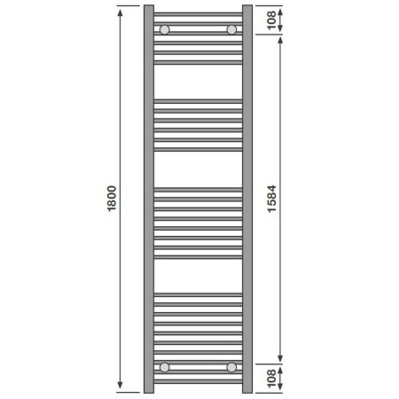VACRN180050346 Vantara Corona Anthracite 1800 x 500mm Towel Radiator Technical Drawing