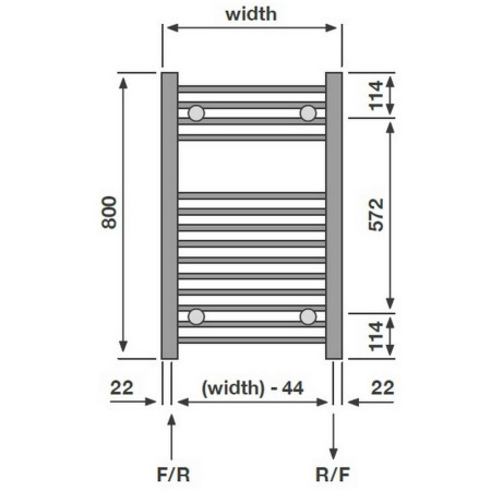 VACRN080050346 Vantara Corona Anthracite 800 x 500mm Towel Radiator Technical Drawing