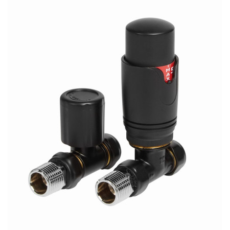 Vantara Straight Thermostatic Black Radiator Valve Pack