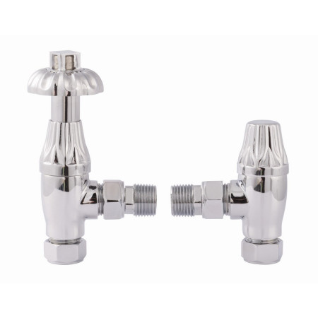 Vantara Angled Thermostatic Chrome Traditional Radiator Valve Pack