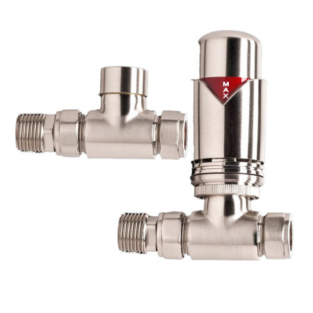 Vantara Straight Thermostatic Nickel Radiator Valve Pack