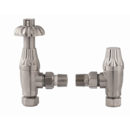 Vantara Angled Thermostatic Nickel Traditional Radiator Valve Pack