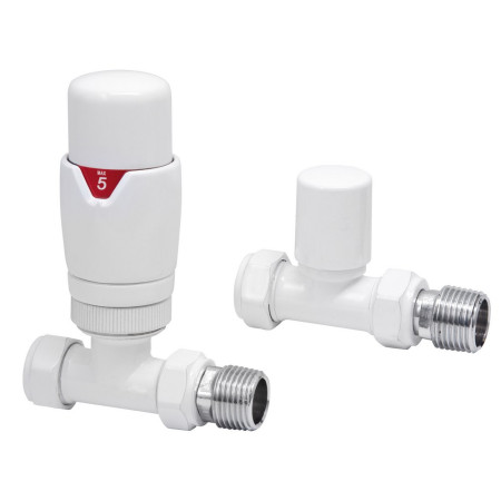 Vantara Straight Thermostatic White Radiator Valve Pack