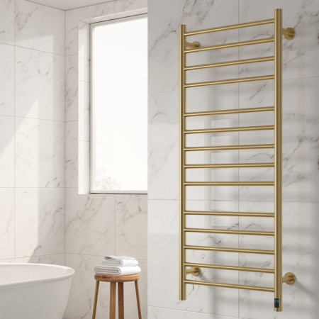 DE-ARG1205B Reina Arnage Dry Electric 1200 x 500mm Brushed Brass Heated Towel Rail Lifestyle