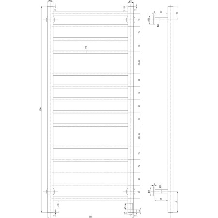 DE-ARG1205G Reina Arnage Dry Electric 1200 x 500mm Gunmetal Heated Towel Rail Line Drawing