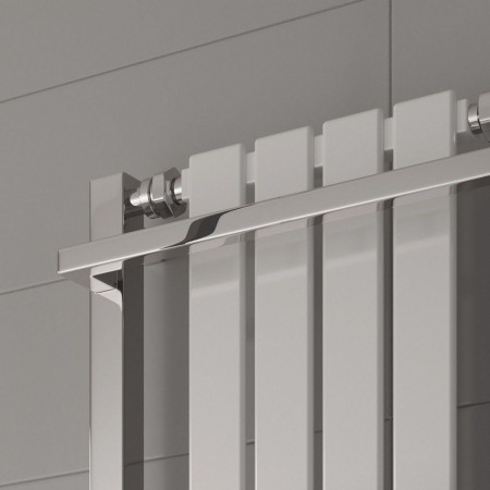 RND-ASH100049W Reina Ashen 1000 x 490mm Mild Steel Heated Towel Rail in White and Chrome Heated Bar Close Up