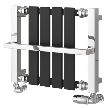 Reina Ashen 400 x 490mm Mild Steel Heated Towel Rail in Black and Chrome
