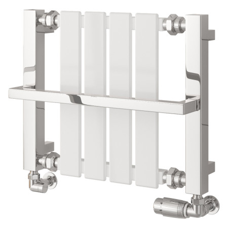 Reina Ashen 400 x 490mm Mild Steel Heated Towel Rail in White and Chrome