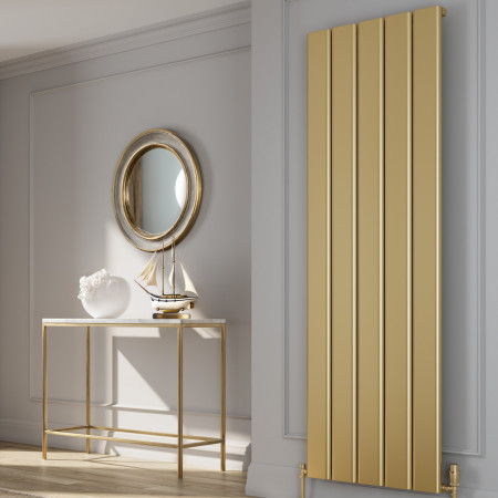 A-CDR180062B Reina Caldaro 1800 x 620mm Brass Effect Vertical Aluminium Radiator Lifestyle