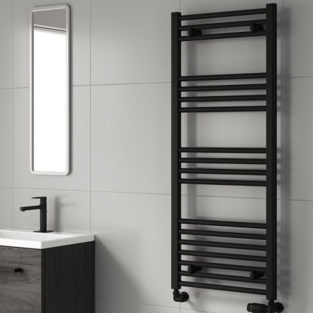 CPO1050KF Reina Capo 1000 x 500mm Black Flat Heated Towel Rail (2)