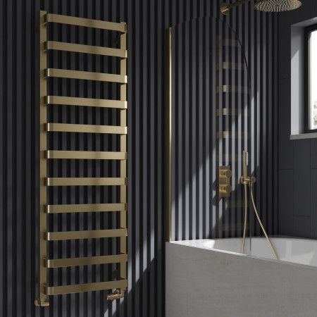 RND-FLA1505B Reina Flora 1500 x 500mm Brushed Brass Designer Heated Towel Rail Lifestyle