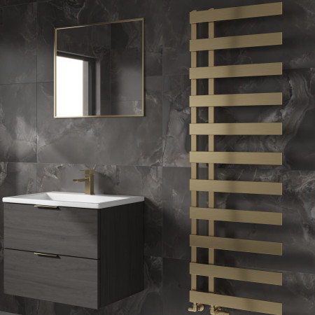 RND-FR515R Reina Florina 1525 x 500mm Heated Towel Rail in Brushed Brass Lifestyle