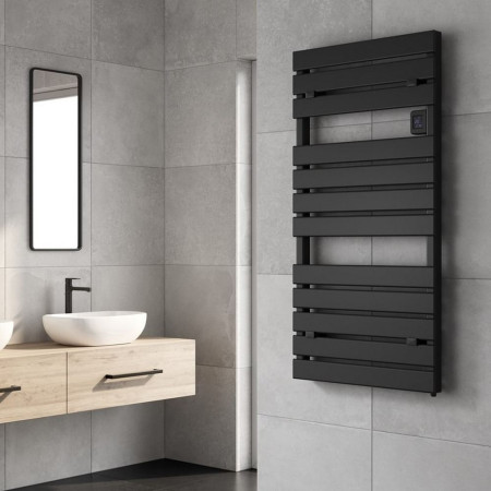 DE-GIA1025K Reina Gia 1120 x 550mm Electric Heated Towel Rail in Black Lifestyle
