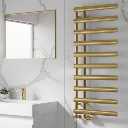 RND-GRC114B Reina Grace 1140 x 500mm Brushed Brass Vertical Designer Towel Radiator Lifestyle