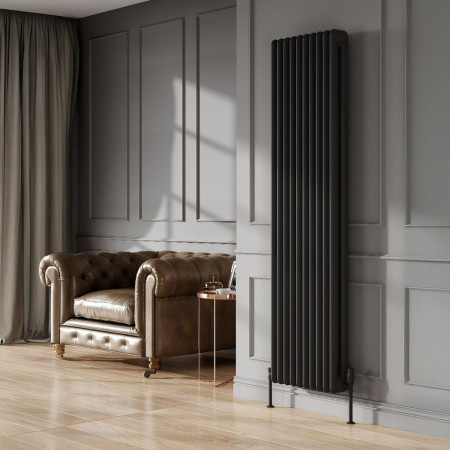 RND-HDM18046B Reina Hedingham Vertical 1800 x 465mm Black Column Radiator Lifestyle