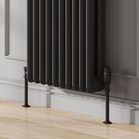 RND-HDM18046B Reina Hedingham Vertical 1800 x 465mm Black Column Radiator with Thermostatic Valves
