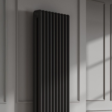 RND-HDM18046B Reina Hedingham Vertical 1800 x 465mm Black Column Radiator Close Up