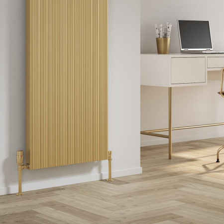 A-MVN18054B Reina Melvin 1800 x 540mm Brass Effect Aluminium Vertical Radiator Close Up