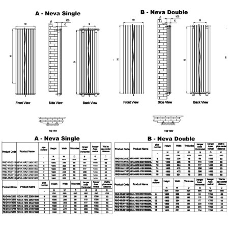 RND-NV4118AD Reina Neva Double 1800 x 413mm Anthracite Vertical Designer Radiator Technical Drawing