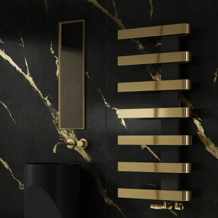 RND-PNO1105B Reina Panaro 1100 x 500mm Brushed Brass Heated Towel Rail Lifestyle