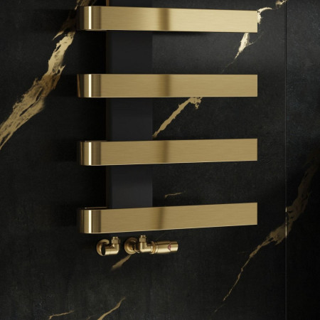 RND-PNO1105B Reina Panaro 1100 x 500mm Brushed Brass Heated Towel Rail with Thermostatic Valves