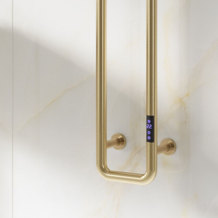EPLOB Reina Pelmo 1500 x 200mm Electric Brushed Brass Vertical Radiator Close Up
