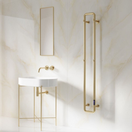 EPLOB Reina Pelmo 1500 x 200mm Electric Brushed Brass Vertical Radiator Lifestyle