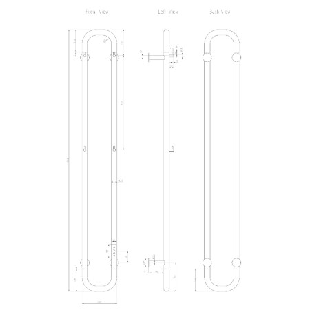 EPLOG Reina Pelmo 1500 x 200mm Electric Gunmetal Vertical Radiator Line Drawing