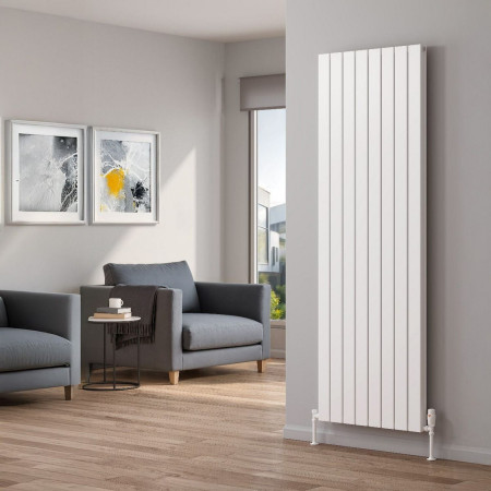 A-PTO180059DW Reina Piatto 1800 x 595mm White Vertical Aluminium Double Radiator Lifestyle