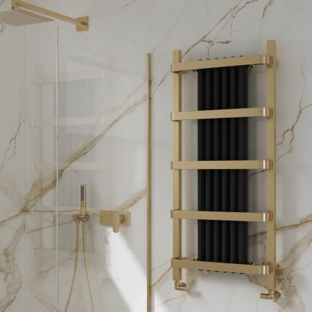 RND-RGN5120 Reina Regina 1200 x 550mm Brushed Brass Heated Towel Rail Lifestyle
