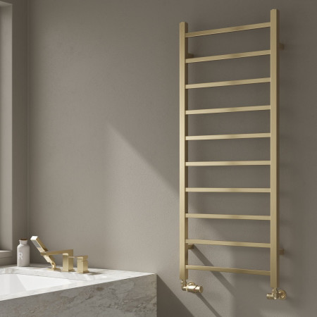 RND-SRN5120B Reina Serena Mild Steel 1200 x 500mm Heated Towel Rail in Brushed Brass Lifestyle