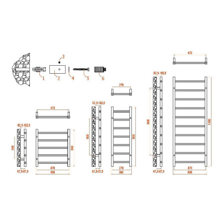 RND-SRN5050B Reina Serena Mild Steel 500 x 500mm Heated Towel Rail in Brushed Brass Technical Drawing