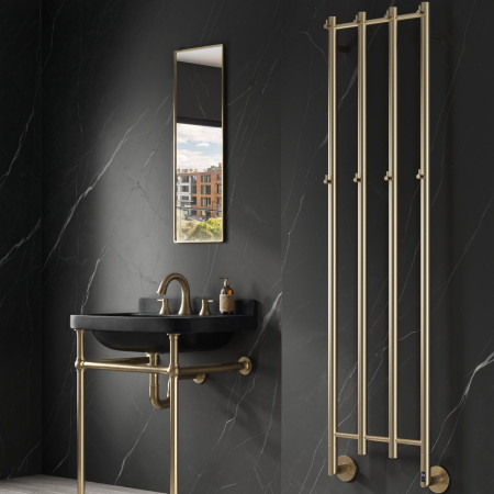 ESLRB Reina Solara 1500 x 400mm Brushed Brass Electric Vertical Radiator Lifestyle