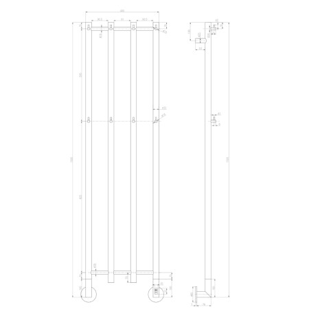 ESLRG Reina Solara 1500 x 400mm Gunmetal Electric Vertical Radiator Line Drawing