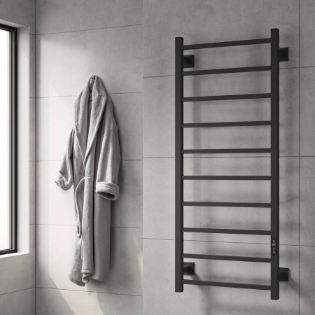 EVLN120K Reina Velino 1200 x 500mm Matt Black Vertical Electric Heated Towel Rail Lifestyle